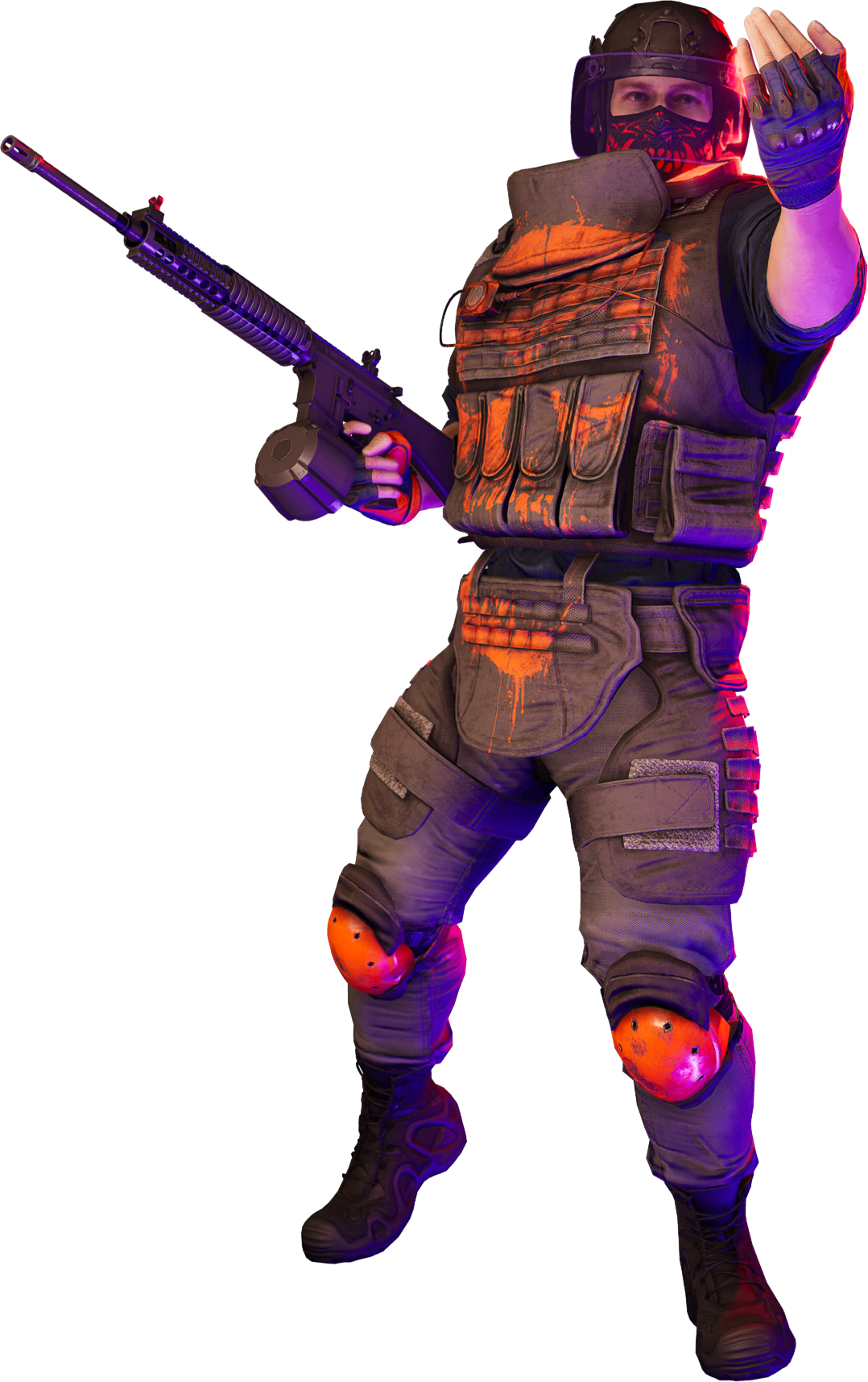 Heavily armored Merx heavy trooper with a minigun