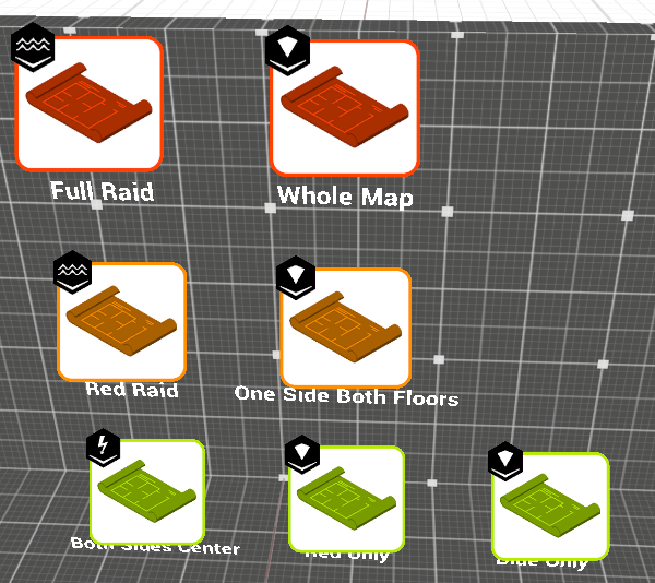 A grid of Level Layout actors of different types and difficulties in the editor