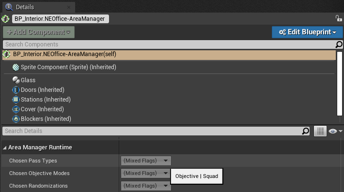 An Area Manager's runtime variables showing it was chosen for the Objective and Squad passes