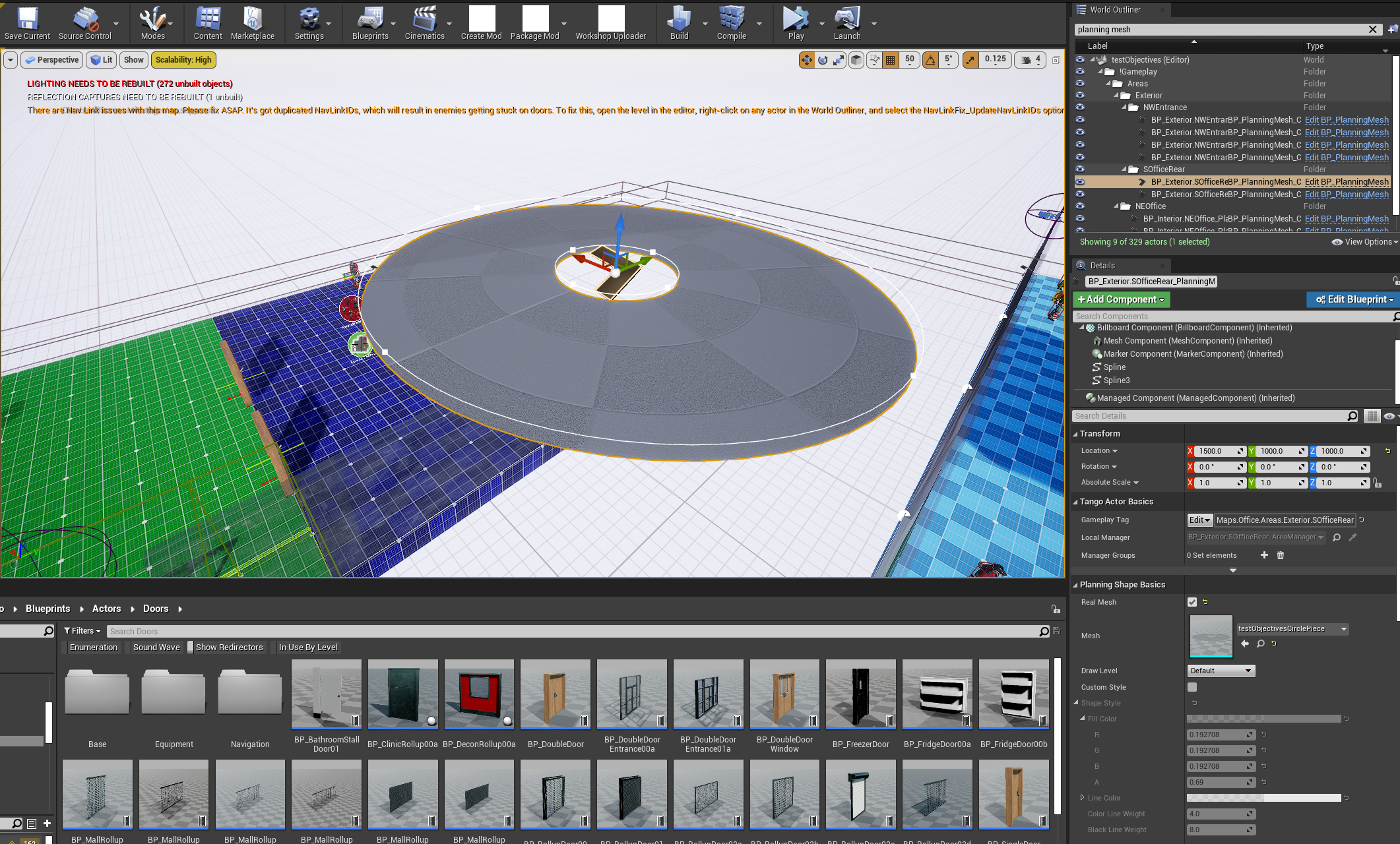 The Planning Camera helper grid overlaid on the level per Planning Layer