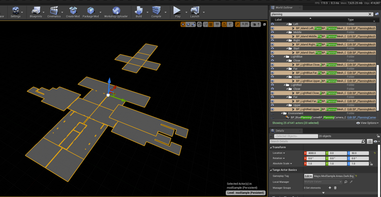 modSample with only its Planning Meshes visible, resembling a simplified floor plan