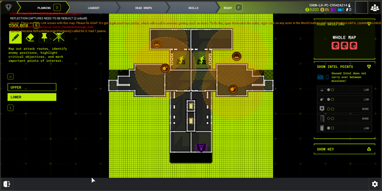 The in-game Planning Screen rendering planning meshes across two layers