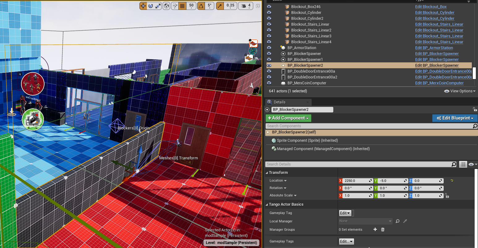 A blocker spawner in the editor combining a block mesh and a blocking volume