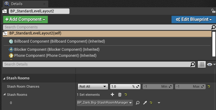 A Level Layout's StashRooms variable pointing at a Stash Room Manager