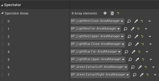 The SpectatorAreas array on a Level Layout listing Area Managers in order