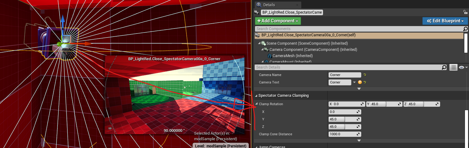 The ClampRotation editor visualizer drawn around a Spectator Camera