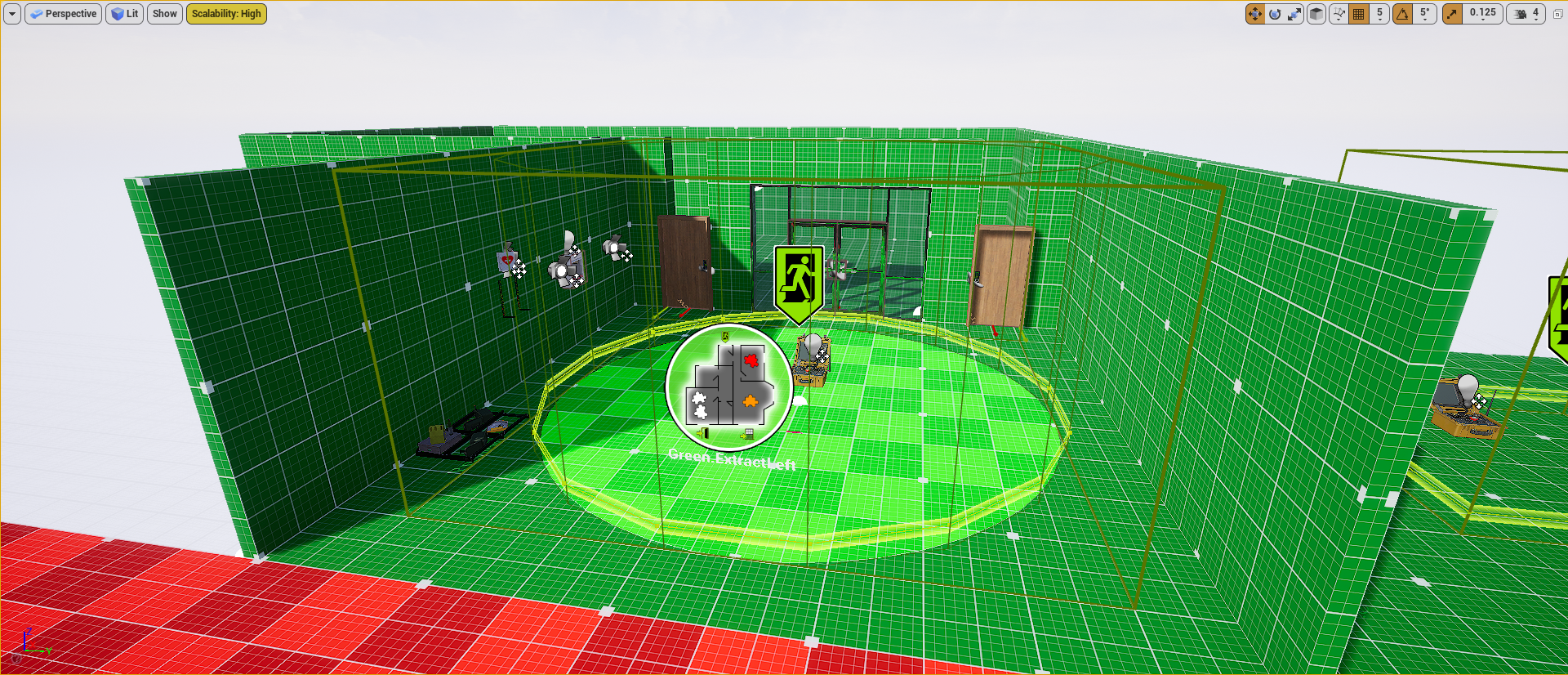 An Extraction Zone in the editor with its box component and edge ribbon