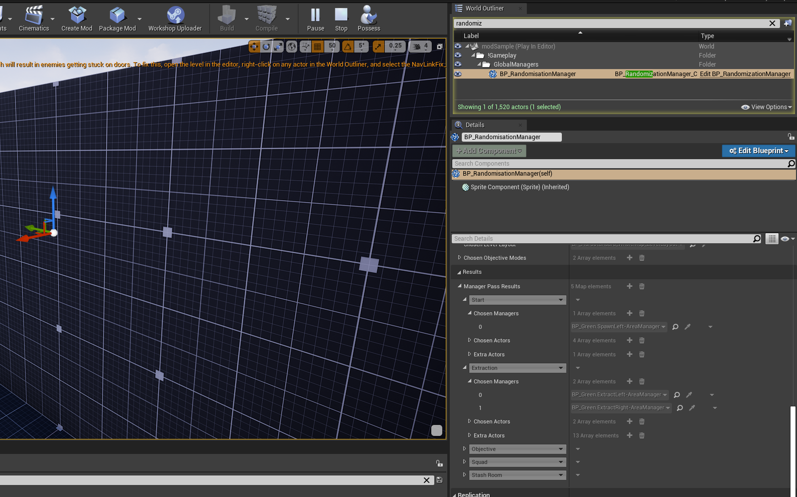 The debug menu with the Seed variable override and Simulate in the editor